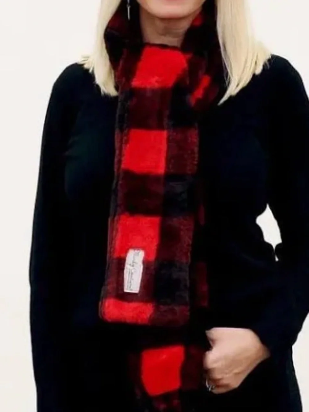 Minky Couture Red & Black Buffalo Plaid Scarf. NWT